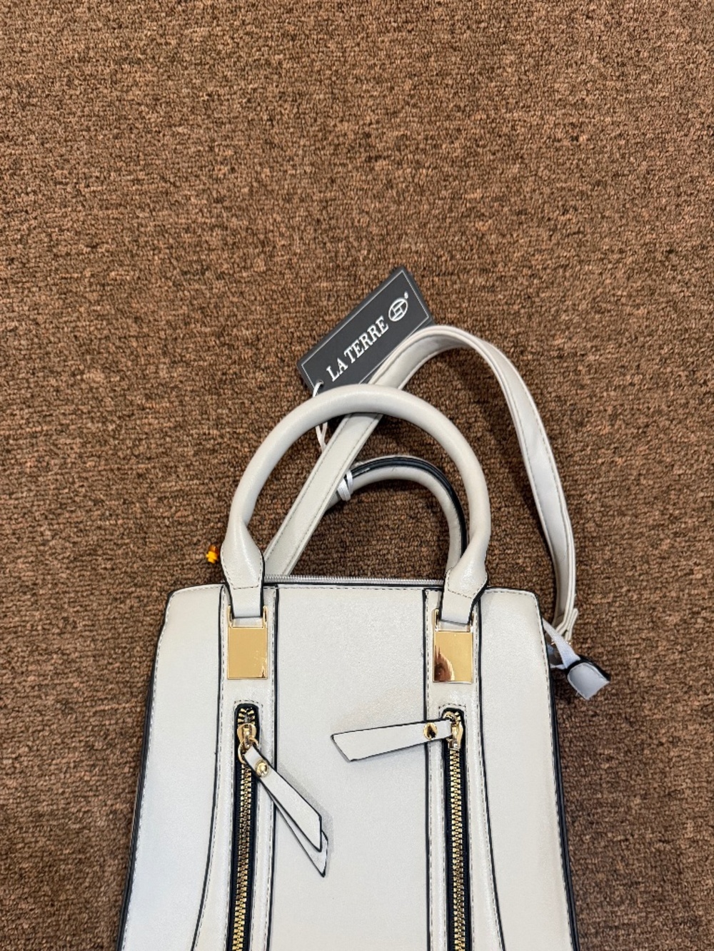 NWT La Terre N1451 Gray Vegan Leather Satchel Crossbody Handbag Gold Hardware